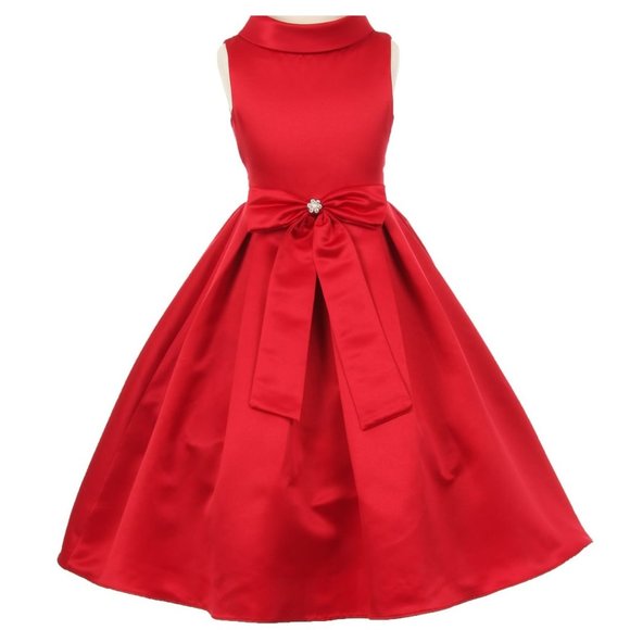 Infant Toddler Baby Bridal Dull Satin Bow Rhinestone Easter Flowers Girls Dress - Picture 1 of 5